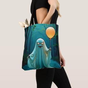 Spooky Ghost with Eerie Balloon Tote Bag