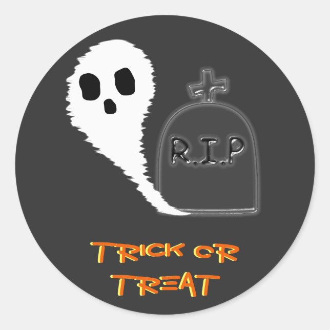 Spooky Ghost With Grave Halloween Sticker (Front)
