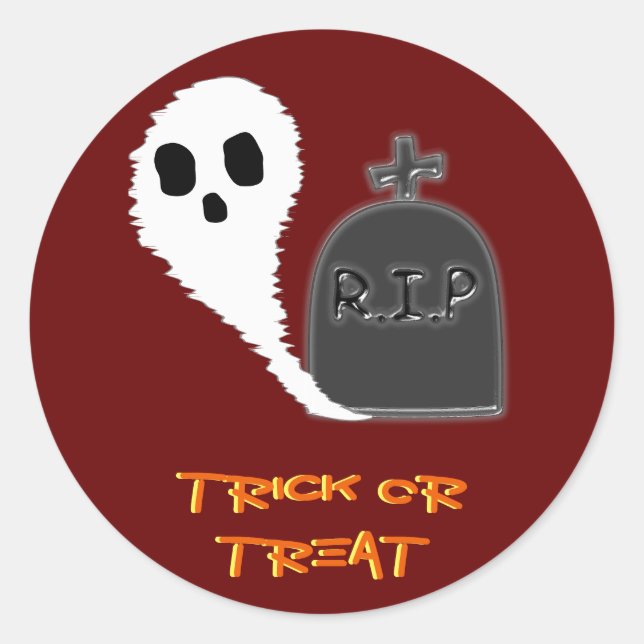 Spooky Ghost With Grave Halloween Sticker (Front)