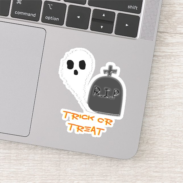 Spooky Ghost With Grave Halloween Vinyl Sticker (Detail)