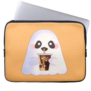 Spooky Ghost With Iced Coffee  Laptop Sleeve