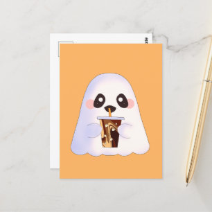 Spooky Ghost With Iced Coffee Postcard