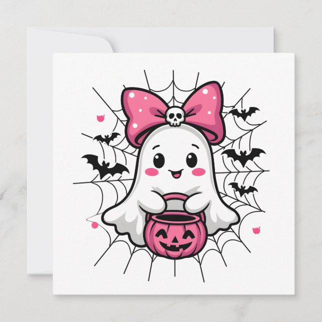 Spooky Ghost with Pink Bow Breast Cancer Awareness (Front)