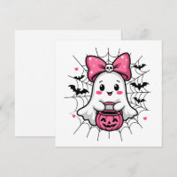 Spooky Ghost with Pink Bow Breast Cancer Awareness