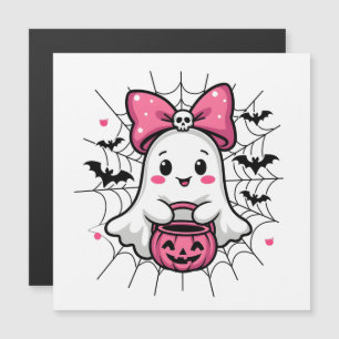 Spooky Ghost with Pink Bow Breast Cancer Awareness Magnetic Invitation
