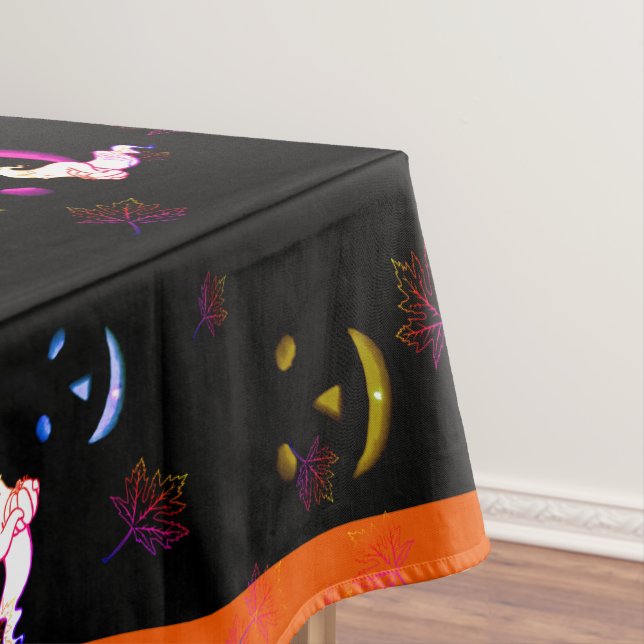 Spooky Ghostly Smiles Vibrant Leaves Black Name Tablecloth (In Situ)