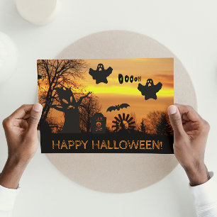 Spooky Ghosts and Bats on Halloween Night Card