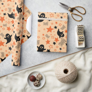 Spooky Ghosts and Stars Seamless Halloween Wrapping Paper