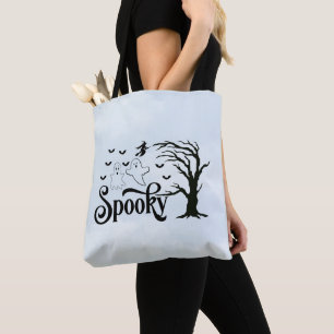 Spooky Ghosts Bats Blue Sky Clouds Halloween Tote Bag