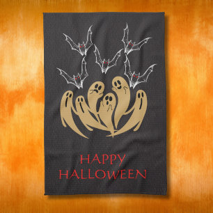 Spooky Ghosts & Bats Halloween Custom Tea Towel