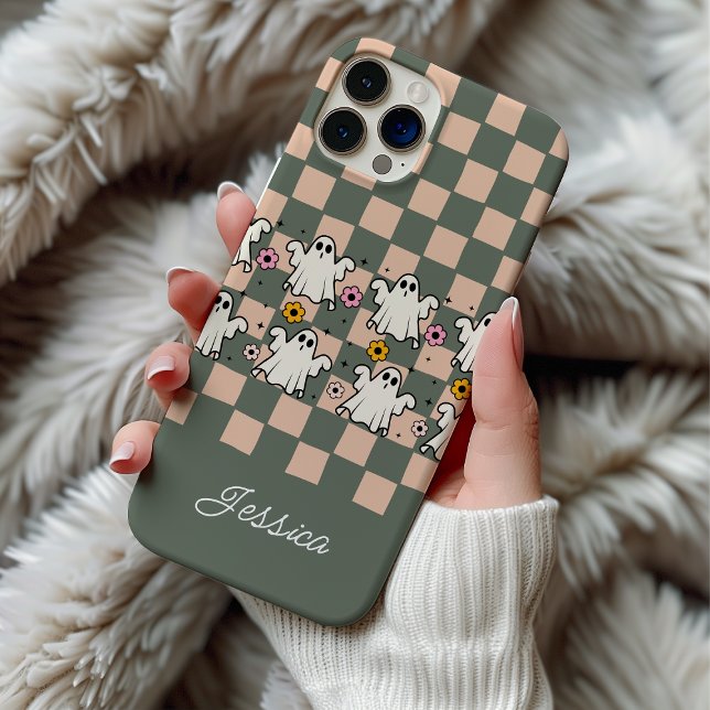 Spooky Ghosts Floral Chequered Grid Case-Mate iPhone Case (Creator Uploaded)