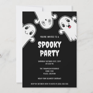 Spooky Ghosts Halloween Party Black And White Invitation