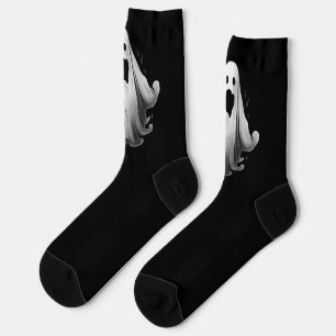 Spooky ghosts on black socks