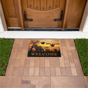 Spooky Ghosts on Halloween Night Welcome Doormat