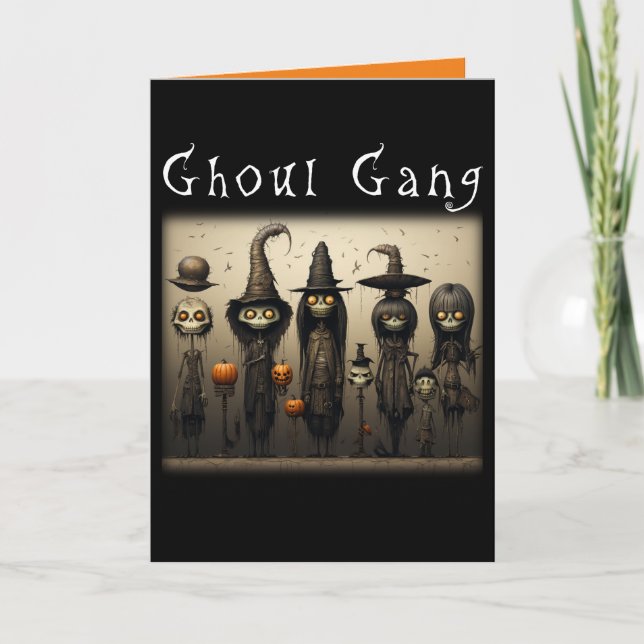 Spooky Ghoul Gang Skeleton Witches Halloween Card (Front)