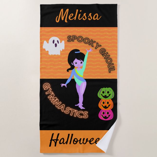 Spooky Ghoul Gymnastics Monster Gymnast Halloween  Beach Towel (Front)