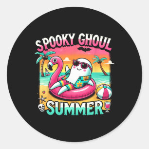 Spooky Ghoul Summer Cute Ghost Flamingo Summer Vac Classic Round Sticker