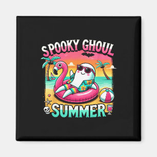 Spooky Ghoul Summer Cute Ghost Flamingo Summer Vac Magnet