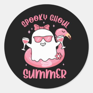 Spooky Ghoul Summer Cute Ghost Flamingo Summer Vib Classic Round Sticker