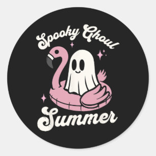 Spooky Ghoul Summer Cute Ghost Flamingo Summer Vib Classic Round Sticker