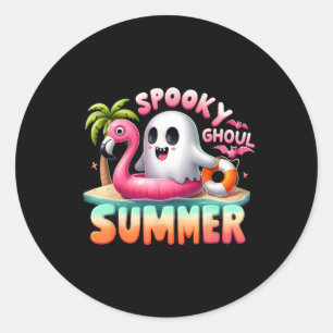 Spooky Ghoul Summer Funny Ghost Flamingo Summer Va Classic Round Sticker