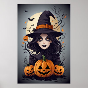 Spooky Girl and Pumpkin Carving - Get Yours Today! Poster