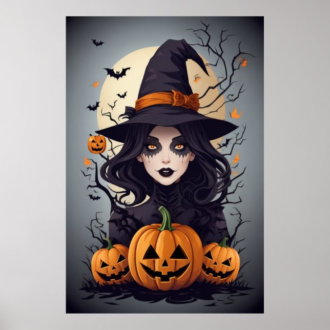 Spooky Girl and Pumpkin Carving - Get Yours Today! Poster (Front)