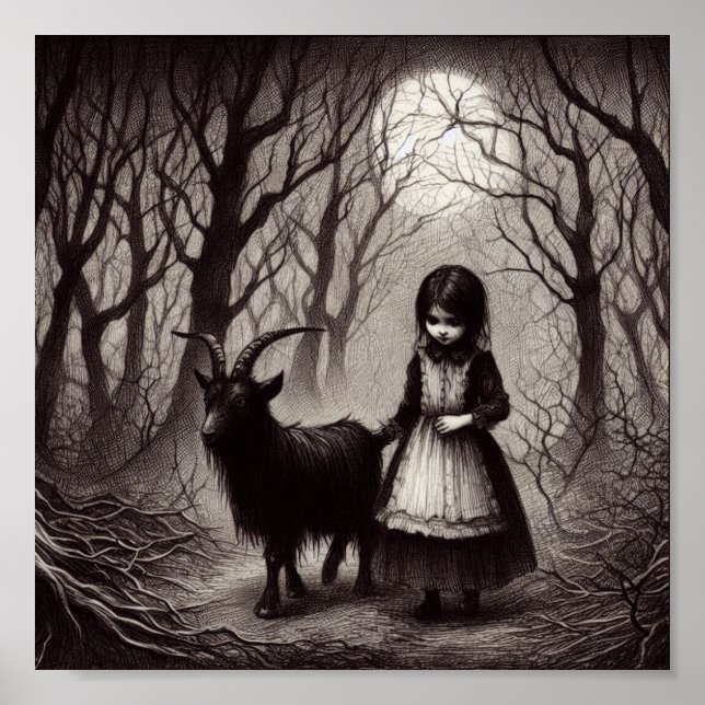 Spooky Girl With Goat Black Phillip Haunted Forest Poster (Front)