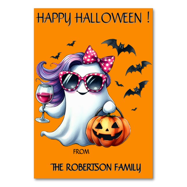 Spooky Girly Ghost Halloween  Table Number (Front)