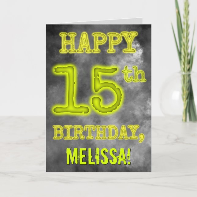 Spooky Glowing Aura Look "HAPPY 15th BIRTHDAY" Card (Front)