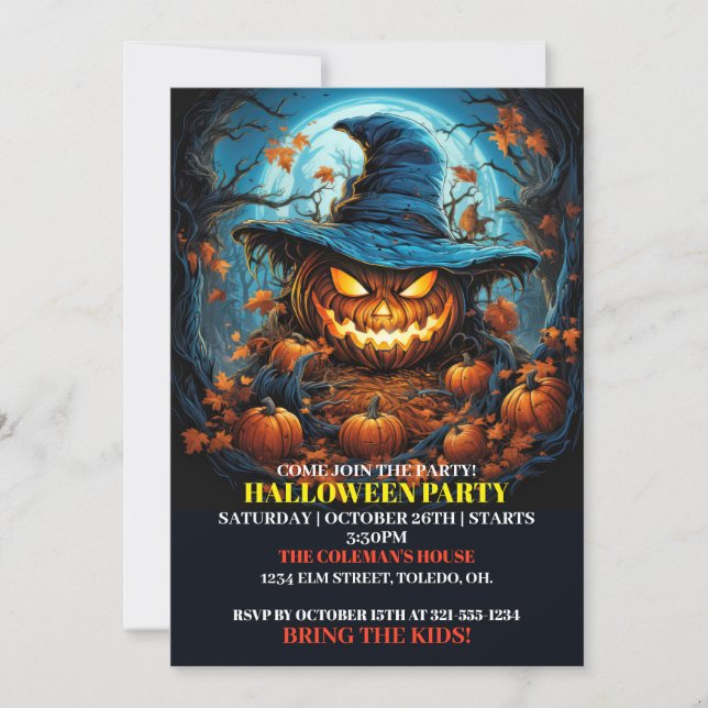 Spooky Glowing Pumpkin Halloween Party Invitations (Front)