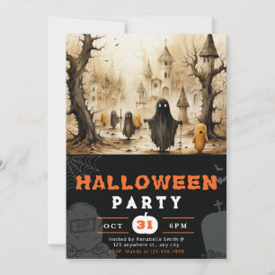 Spooky Gold and Black Ghosts Spirits Halloween Invitation
