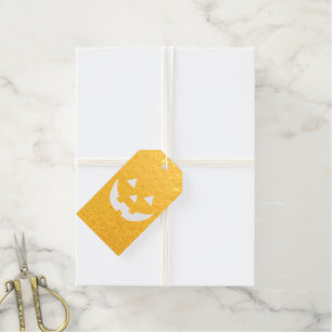 Spooky gold Jack o’ Lantern pumpkin face Halloween Gift Tags