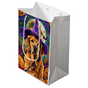 Spooky Golden Retriever Halloween Witch Pumpkin Medium Gift Bag