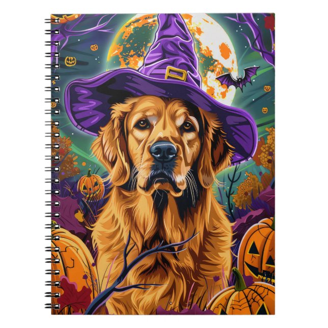 Spooky Golden Retriever Halloween Witch Pumpkin Notebook (Front)