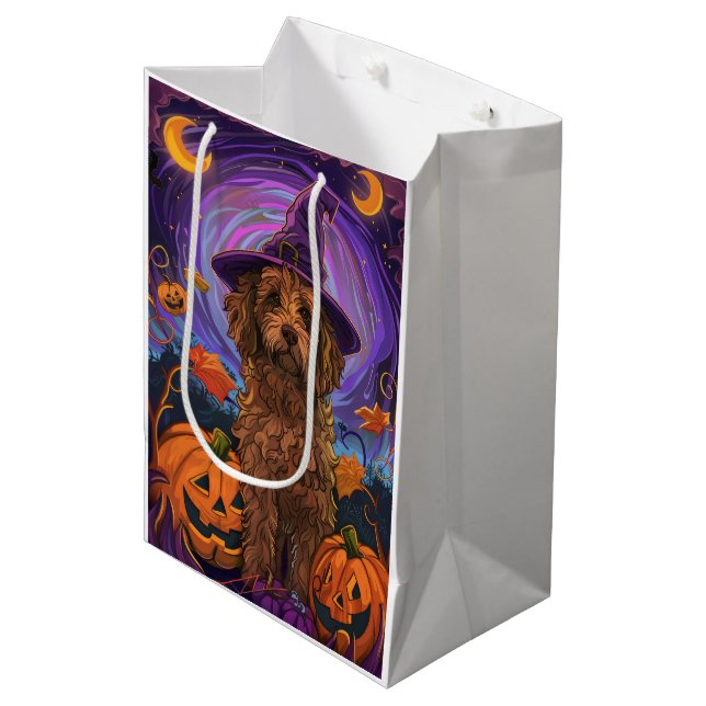 Spooky Goldendoodle Dog Halloween Witch Pumpkin Medium Gift Bag (Front Angled)