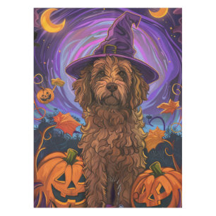 Spooky Goldendoodle Dog Halloween Witch Pumpkin Tablecloth