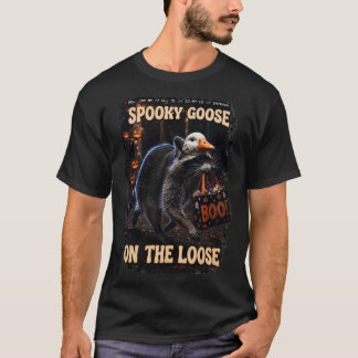 Spooky Goose on the Loose Funny Halloween Raccoon T-Shirt