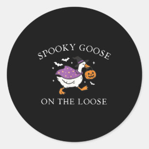 Spooky Goose On The Loose Funny Witch Pumpkin Hall Classic Round Sticker