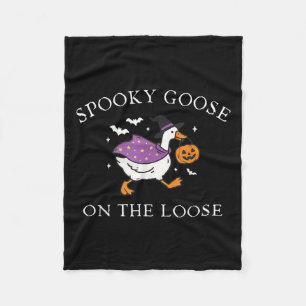 Spooky Goose On The Loose Funny Witch Pumpkin Hall Fleece Blanket