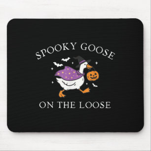 Spooky Goose On The Loose Funny Witch Pumpkin Hall Mouse Pad
