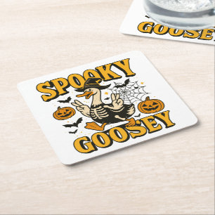 Spooky Goosey Halloween For Boy Girl Pumpkin Ghost Square Paper Coaster