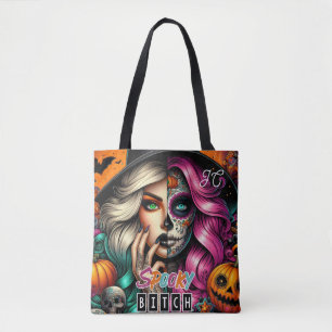 Spooky Goth Girl Halloween Tote Bag