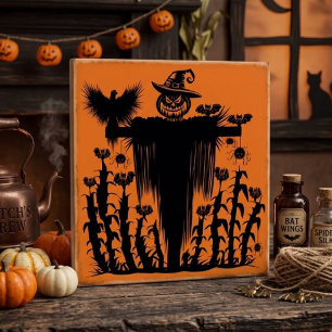 Spooky Goth Halloween Scarecrow Pumpkin Cornfield Ceramic Tile
