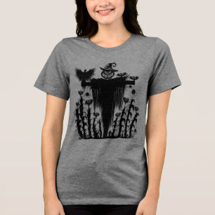 Spooky Goth Halloween Scarecrow Pumpkin Cornfield Tri-Blend Shirt