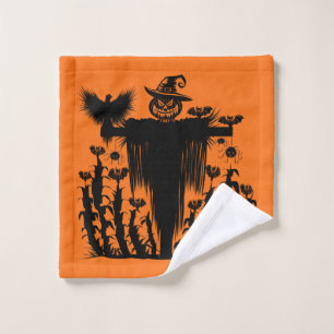 Spooky Goth Halloween Scarecrow Pumpkin Cornfield Wash Cloth