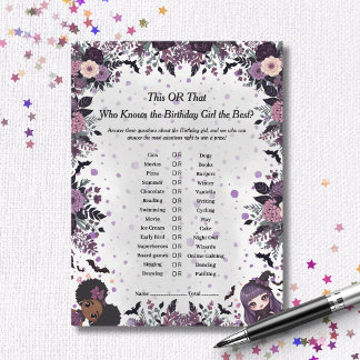 Spooky Gothic Birthday girl This or That Game card