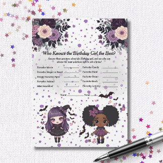 Spooky Gothic Birthday girl Trivia  Game card