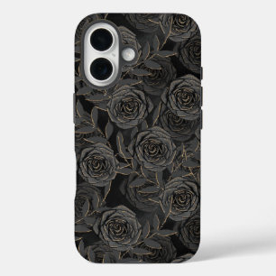 SPOOKY GOTHIC BLACK & GOLD HALLOWEEN FLOWERS iPhone 16 CASE