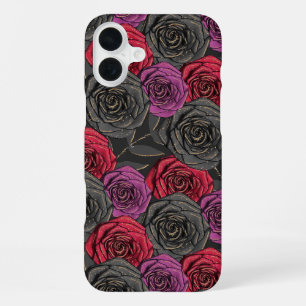 SPOOKY GOTHIC BLACK RED & PURPLE HALLOWEEN FLOWERS iPhone 16 PLUS CASE